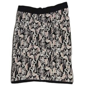 Cache Black & Taupe Snake Look Print Double Back Zip Knit Stretch Short Skirt
